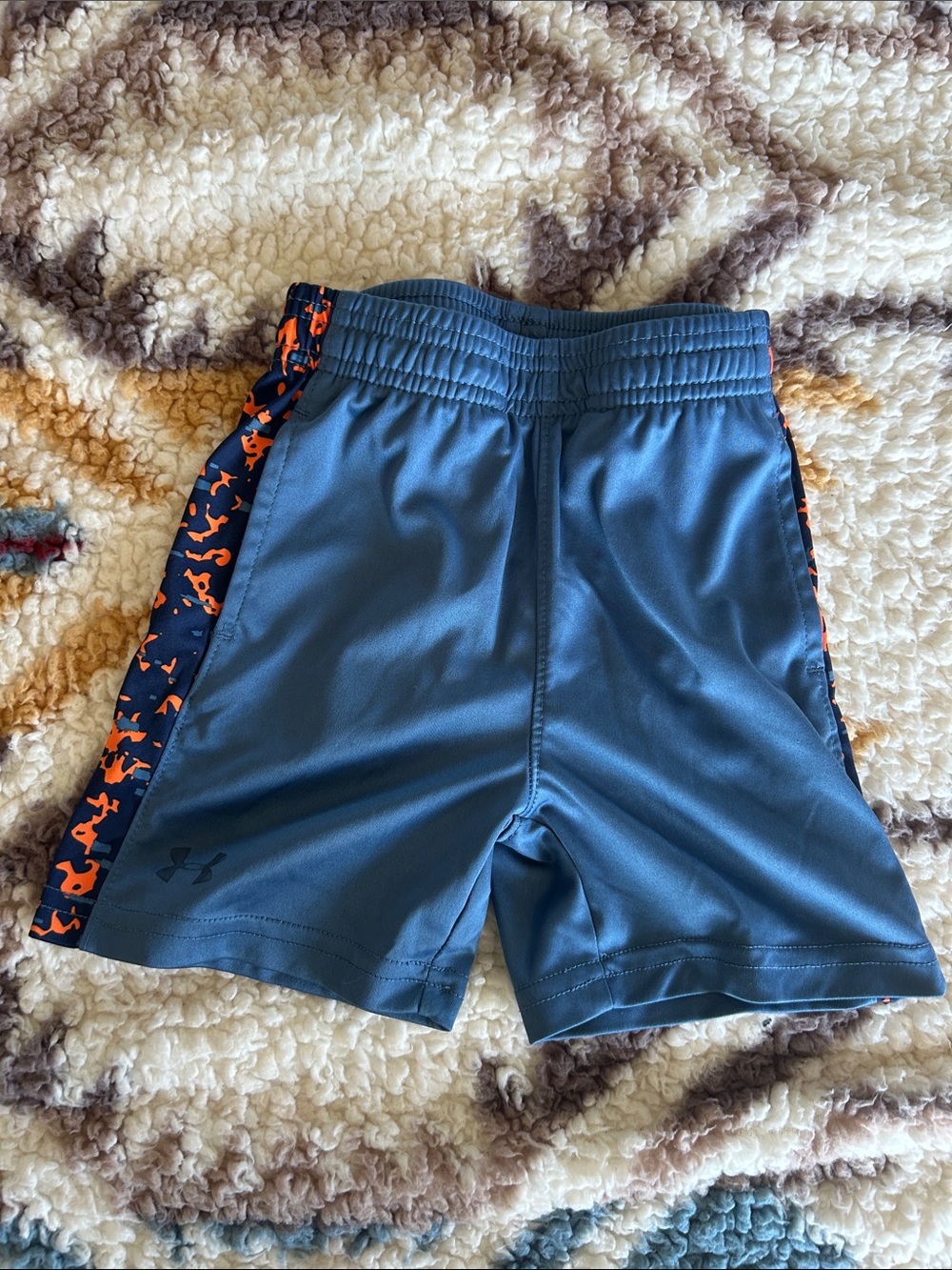 Under Armour Blue Athletic Shorts with Orange Side Accents